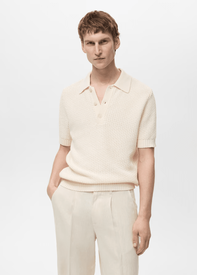 Openwork cotton knitte polo shirt