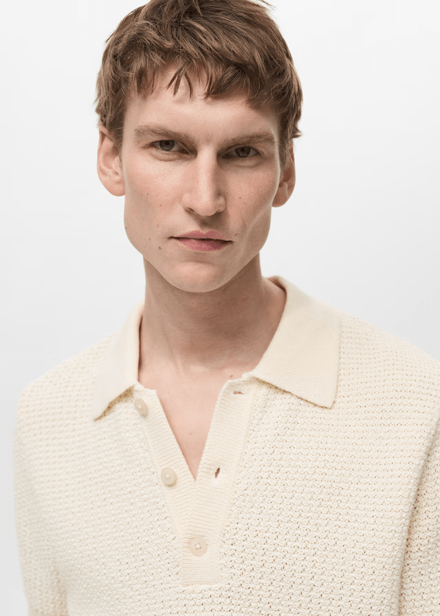 Openwork cotton knitte polo shirt